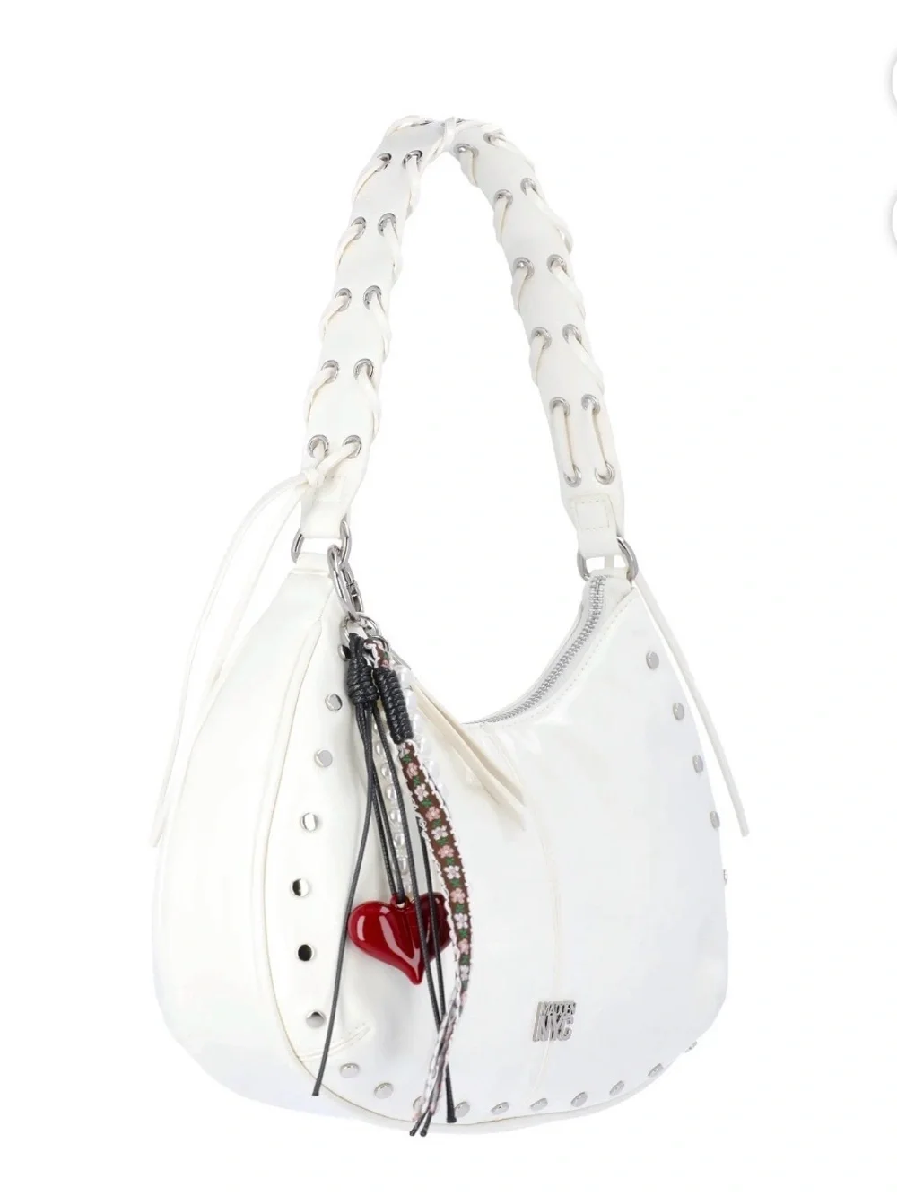 Madden NYC White Studded Hobo Shoulder Bag with Charm